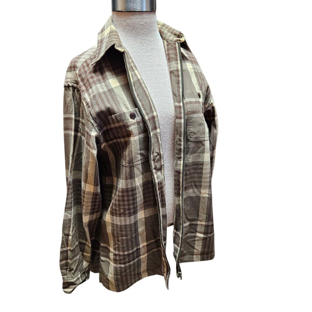 Lauren Ralph Lauren Flannel Shacket Full Zip Size M Olive Green Plaid Shirt - Picture 3 of 8
